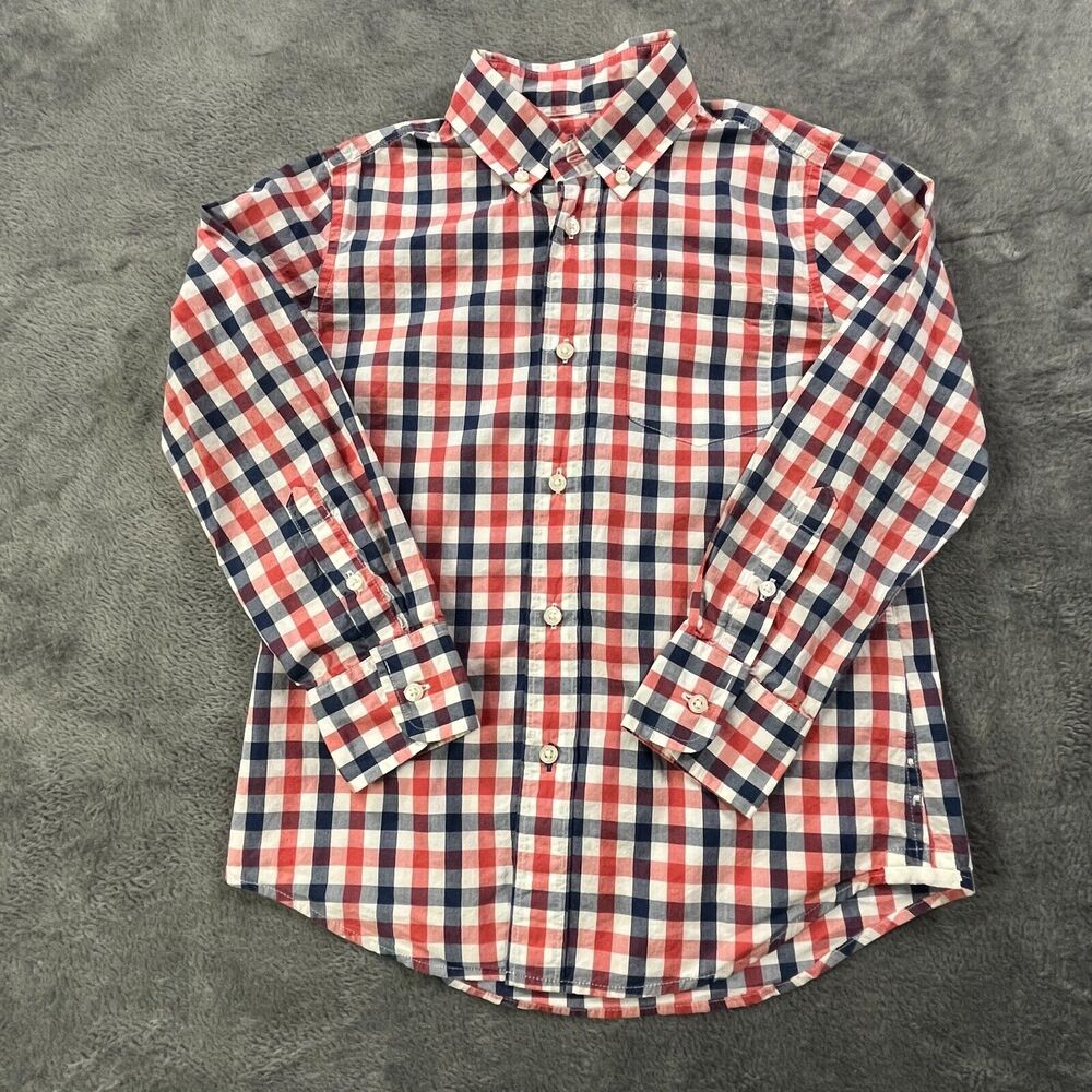 J Crew Shirt Boys Small 6/7 Long Sleeve Button Up Gingham Plaid Red White Blue